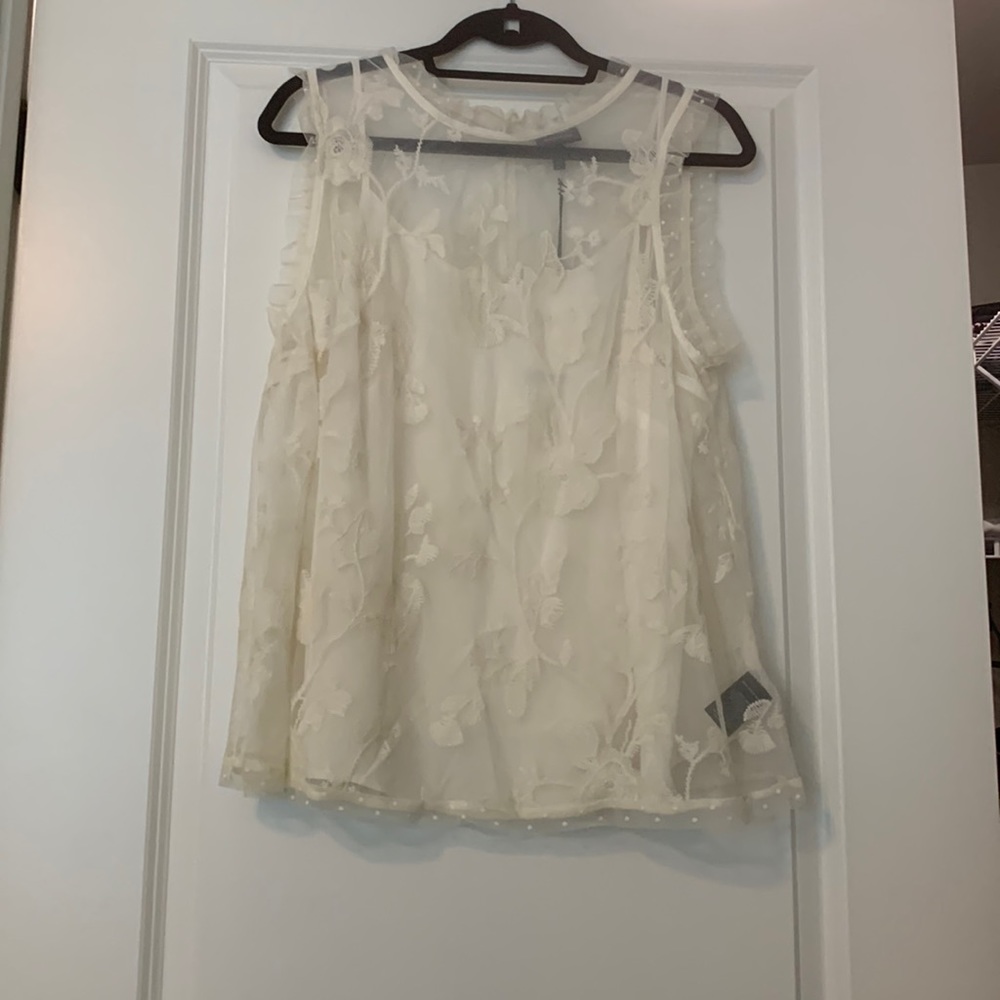LAST CHANCE! Sheer Lace Detail Sleeveless Top with Cami